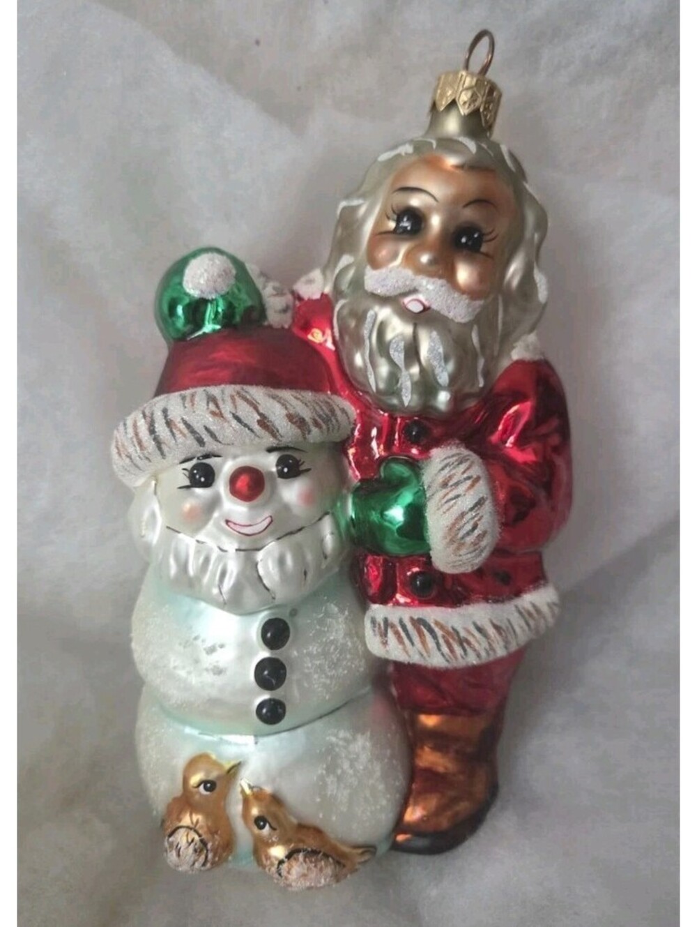 Christopher Radko Frosty & Santa and Snowman & Birds 7" Glass Handpainted, Mint